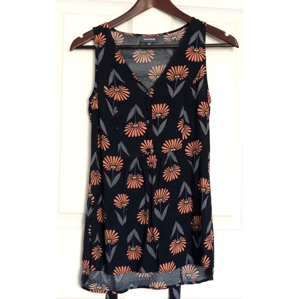 Navy and Coral Floral Sleeveless Top